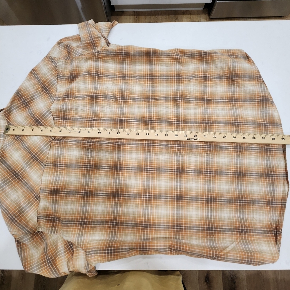 Lucky Brand Shirt Mens Large Brown 100% Cotton Pearl Snap Stretch Plaid Western - Picture 9 of 10